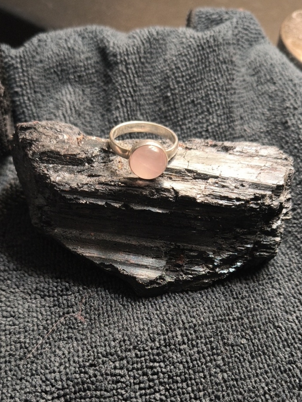 Vintage Sterling Silver Rose Quartz Bezel Ring - Pink